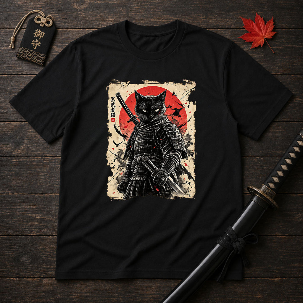 Black Samurai Cat T-Shirt