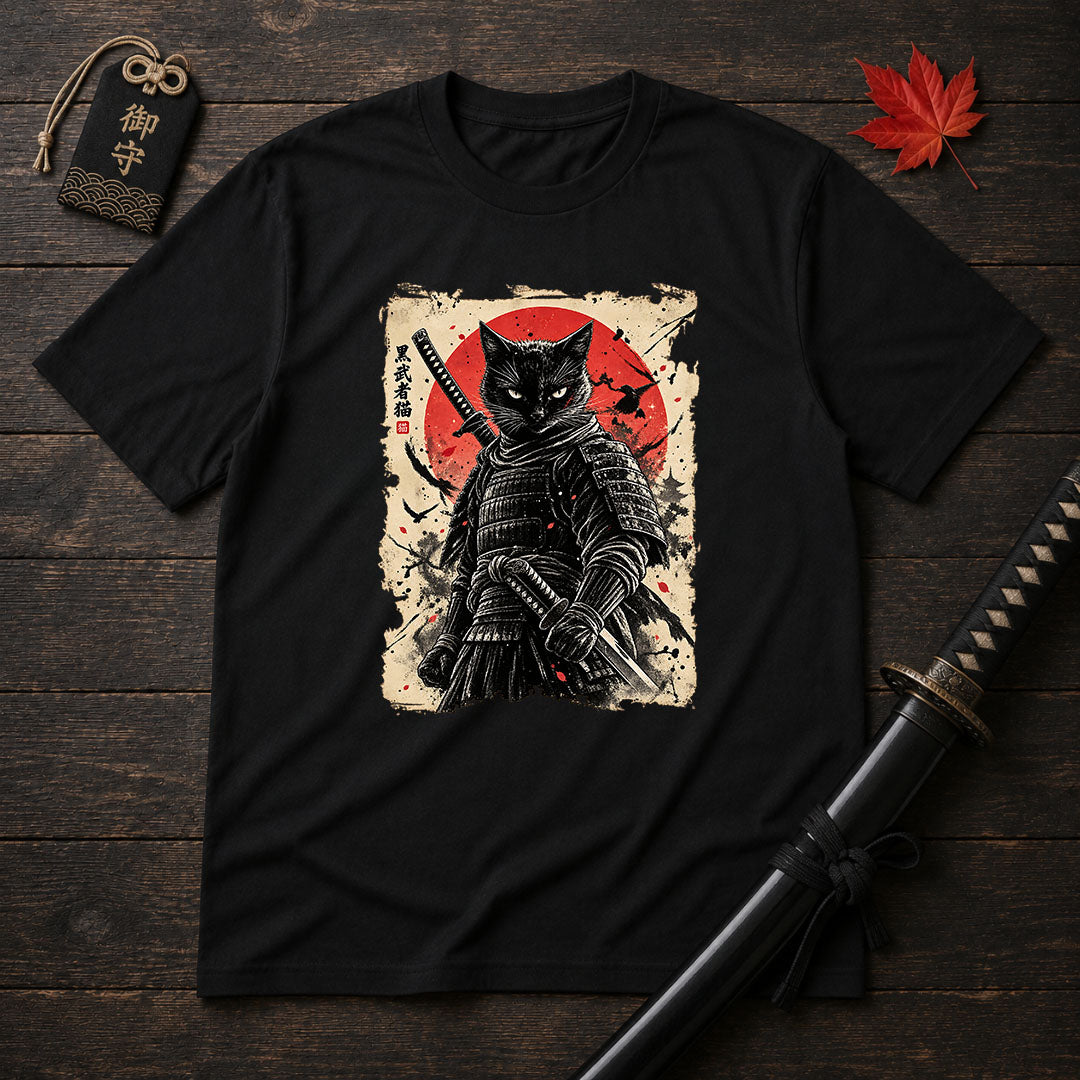 Black Samurai Cat T-Shirt