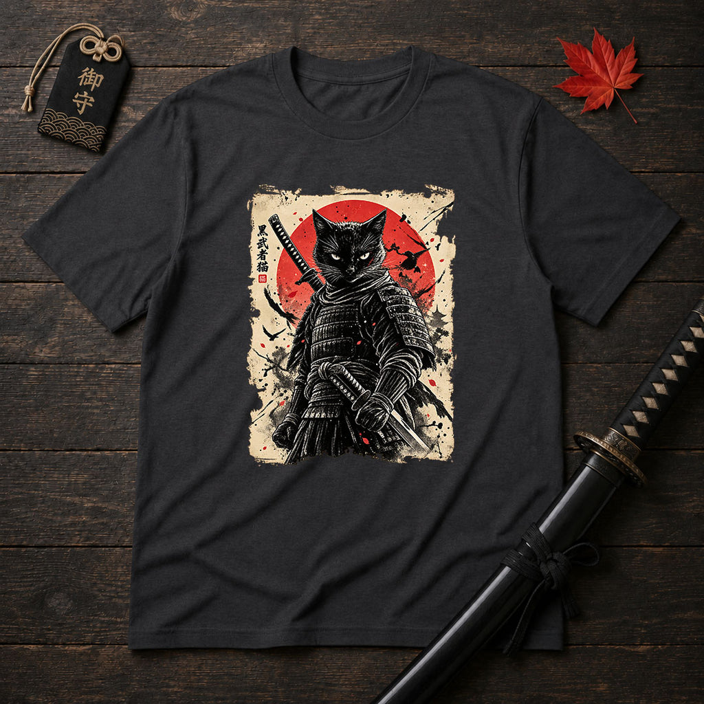 Black Samurai Cat T-Shirt