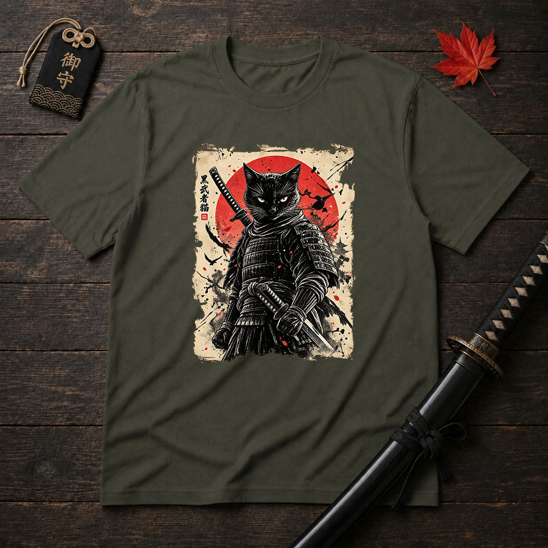 Black Samurai Cat T-Shirt