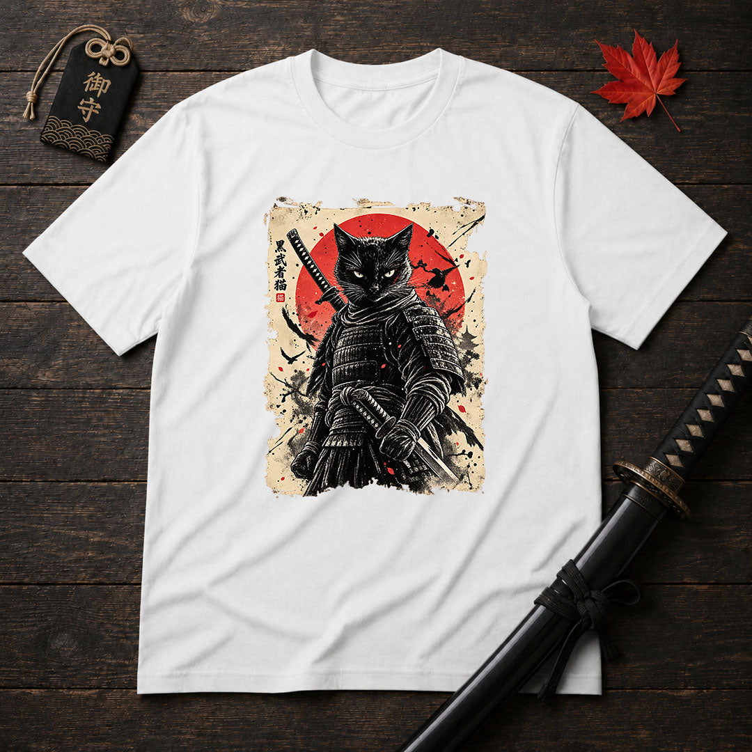 Black Samurai Cat T-Shirt