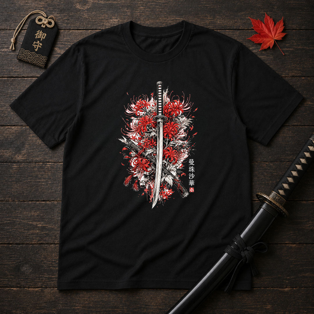 Crimson Spider Lilies And Katana T-Shirt