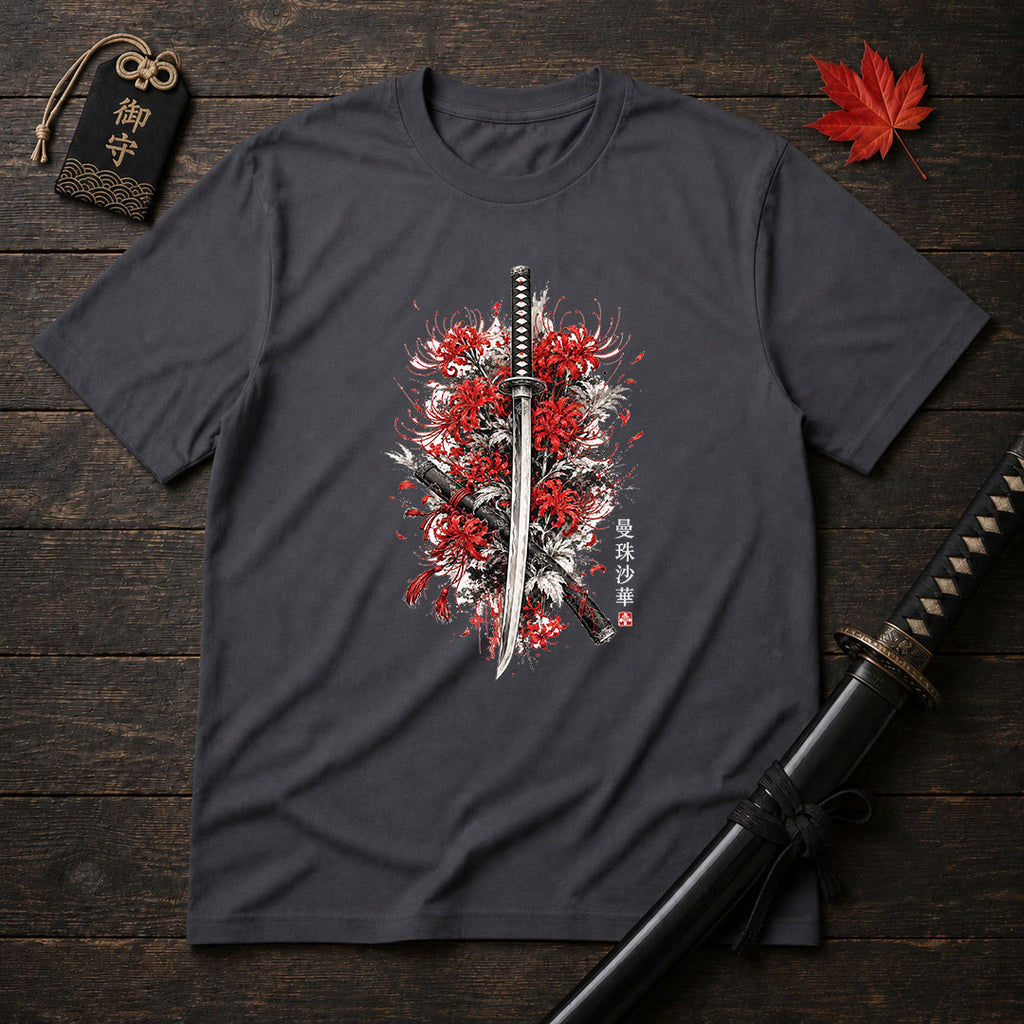 Crimson Spider Lilies And Katana T-Shirt