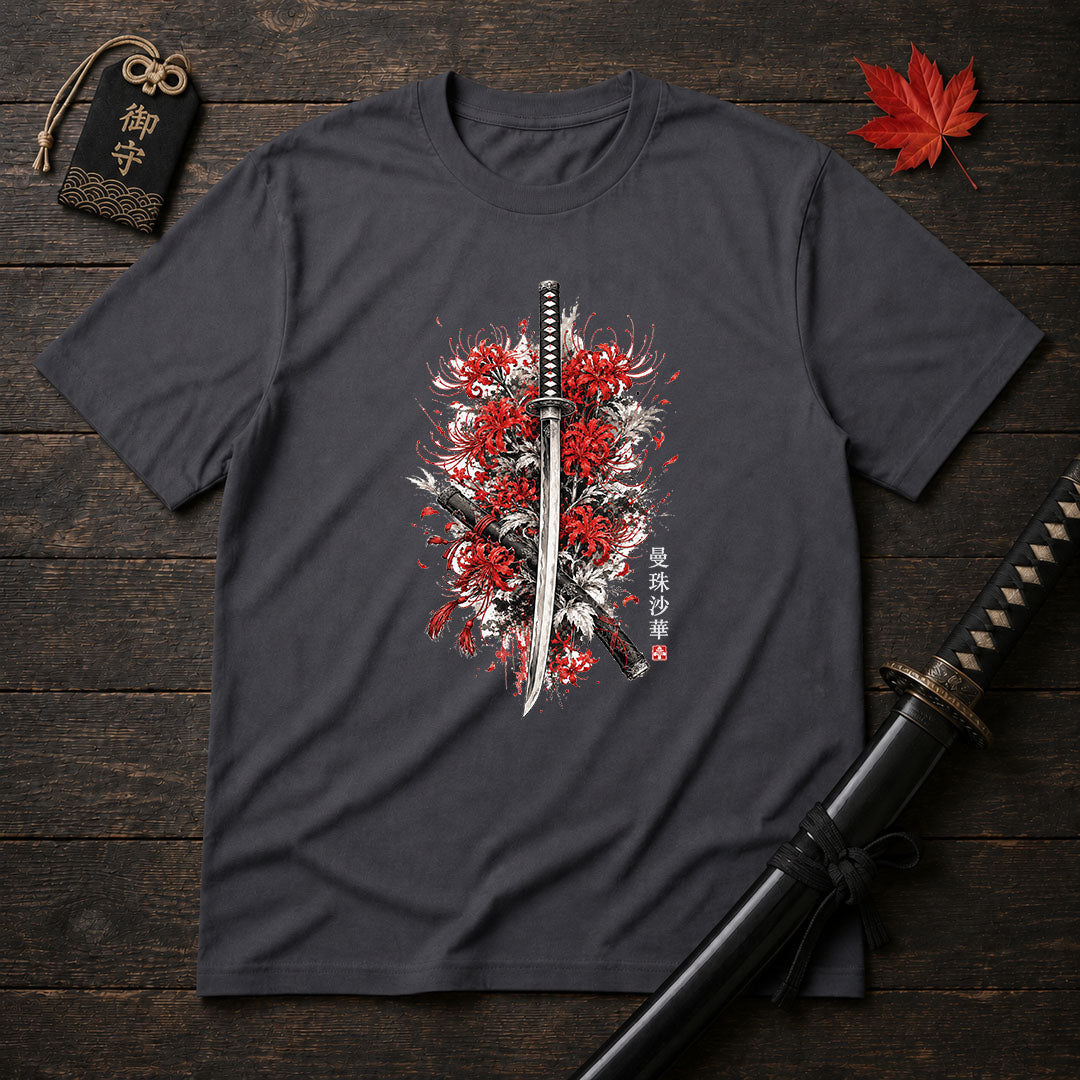 Crimson Spider Lilies And Katana T-Shirt