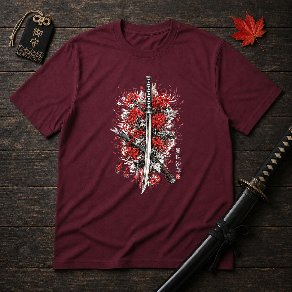 Crimson Spider Lilies And Katana T-Shirt