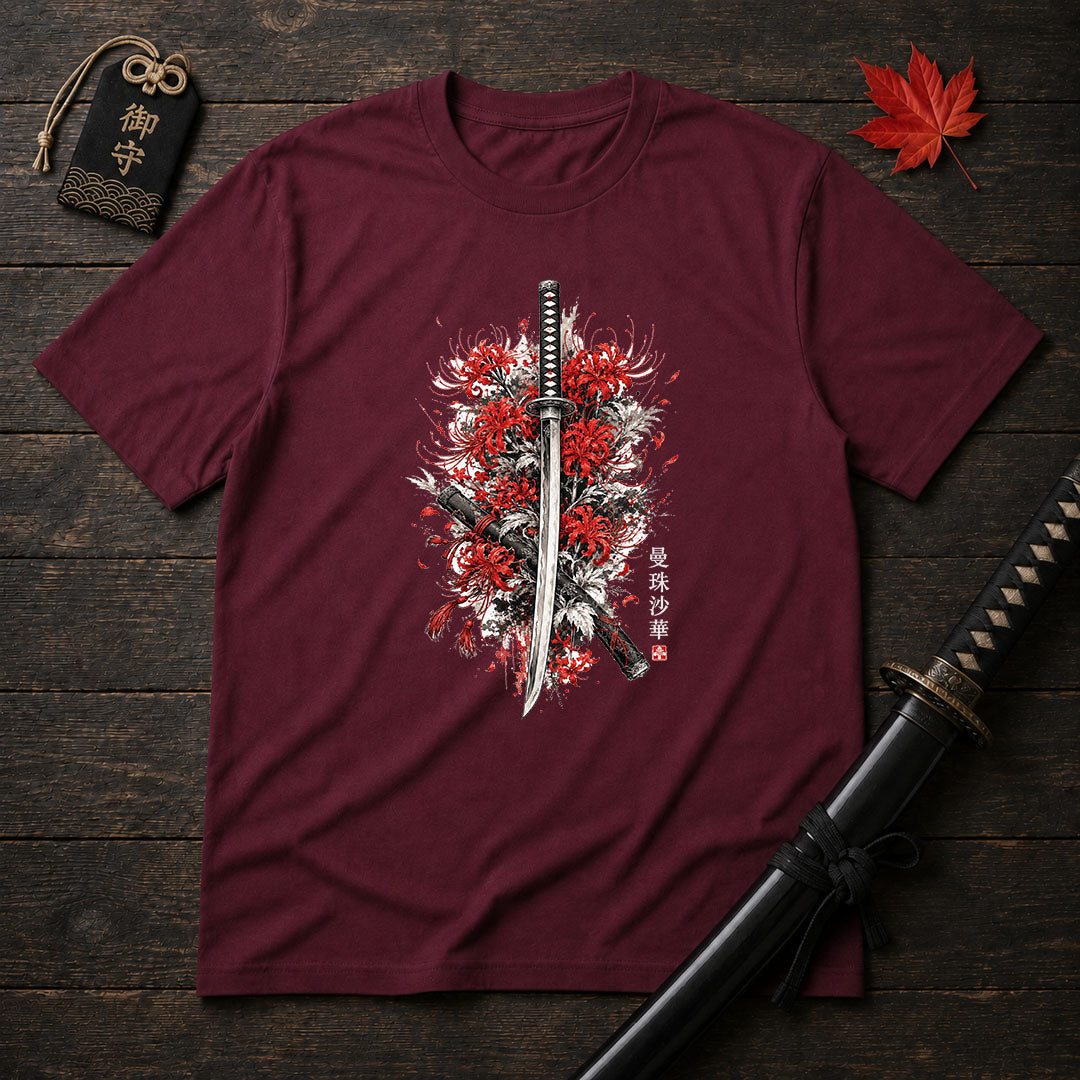 Crimson Spider Lilies And Katana T-Shirt