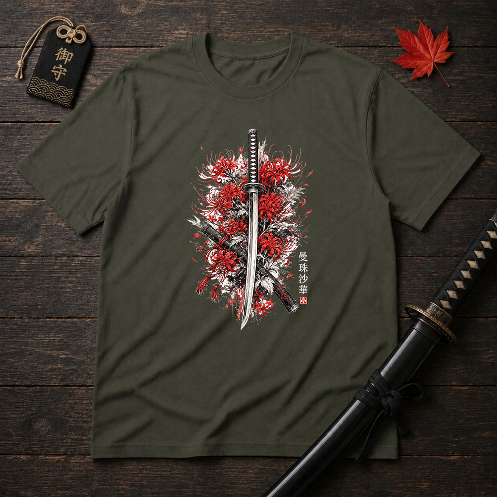 Crimson Spider Lilies And Katana T-Shirt