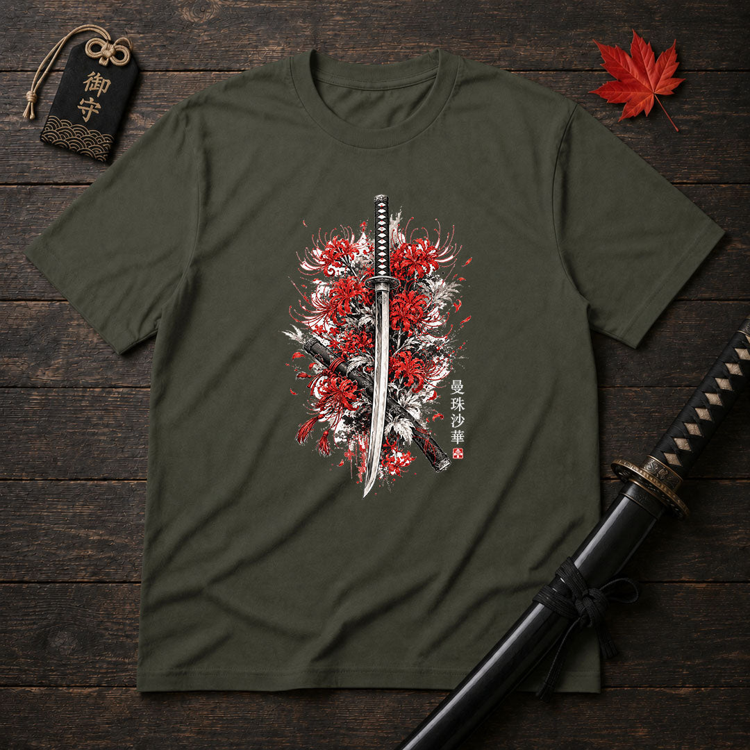 Crimson Spider Lilies And Katana T-Shirt