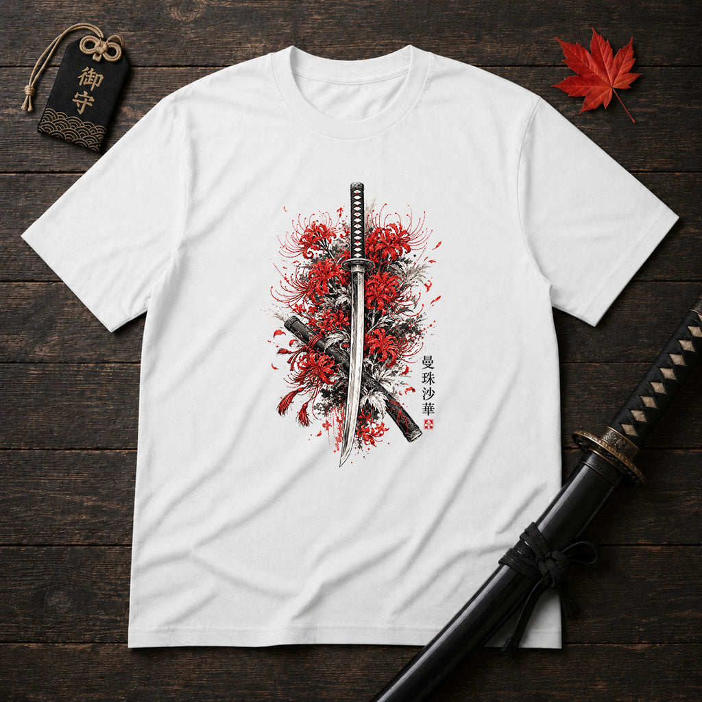 Crimson Spider Lilies And Katana T-Shirt