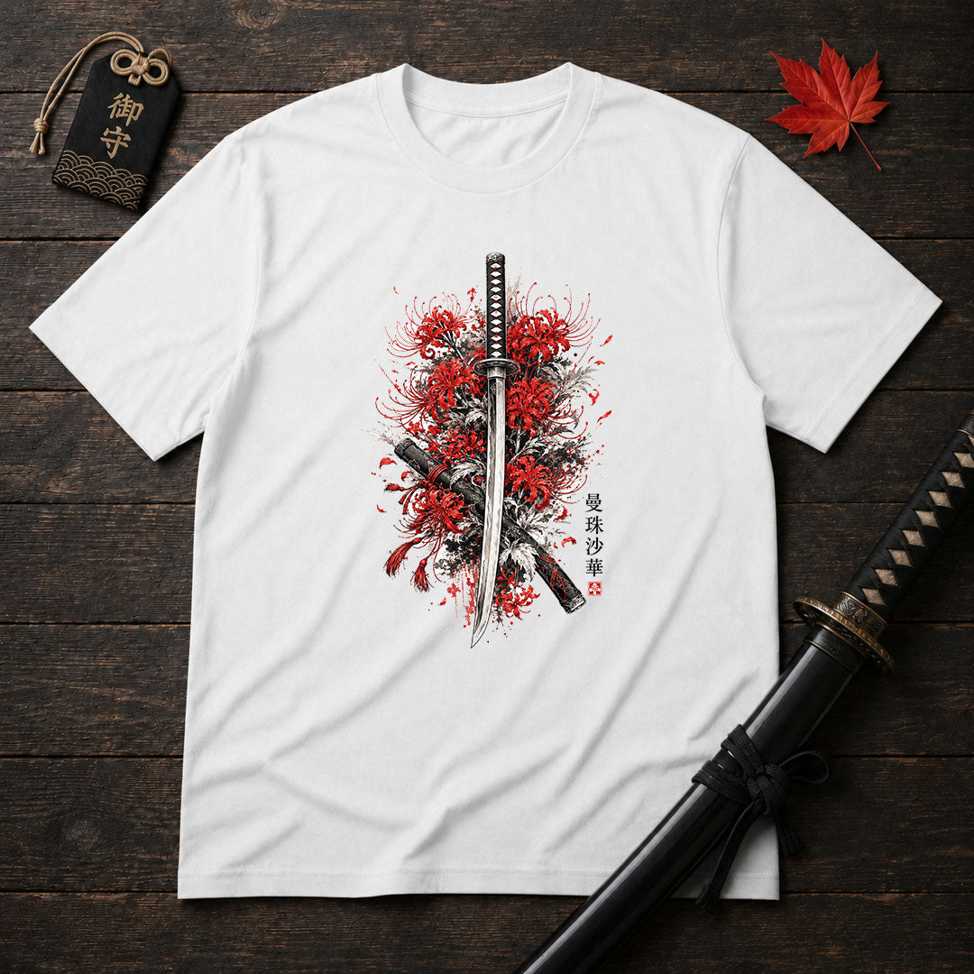 Crimson Spider Lilies And Katana T-Shirt