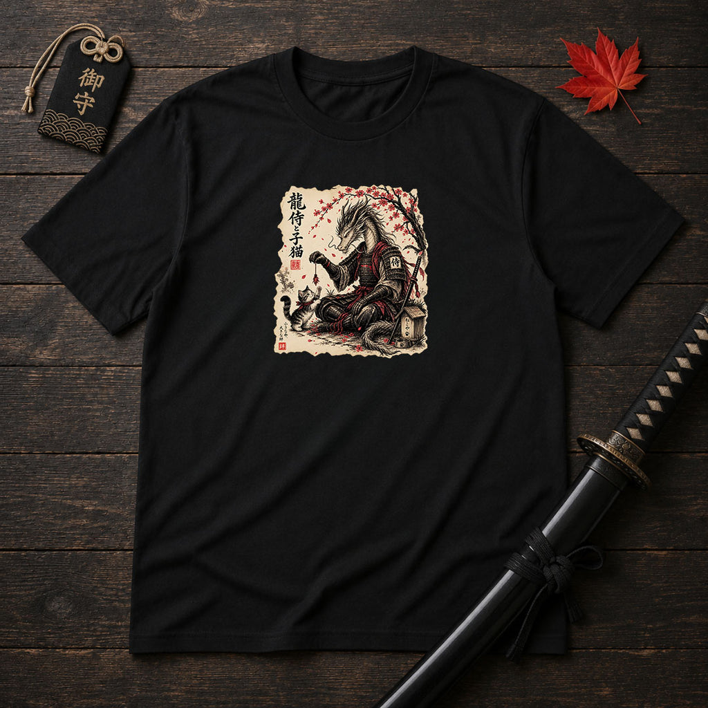 Dragon Samurai And Kitten T-Shirt
