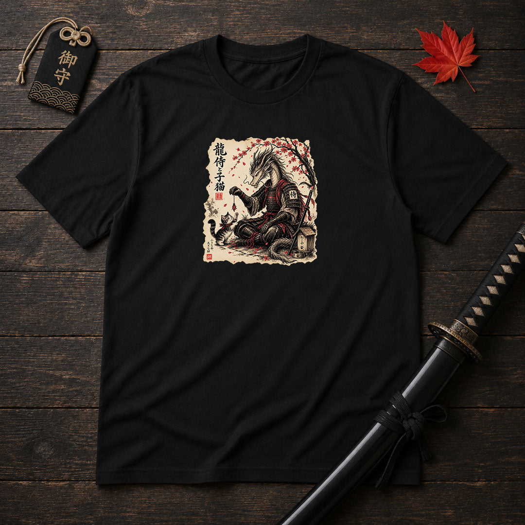 Dragon Samurai And Kitten T-Shirt