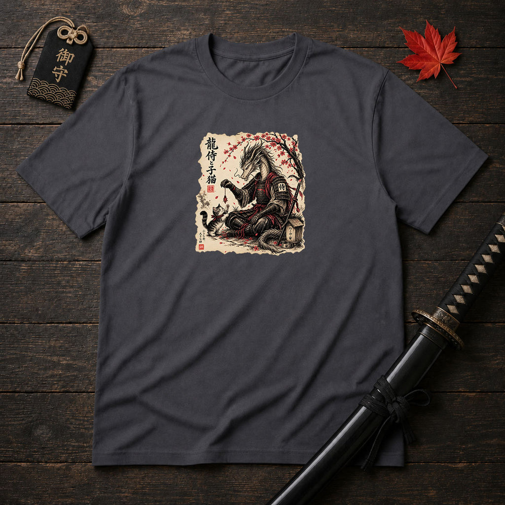 Dragon Samurai And Kitten T-Shirt