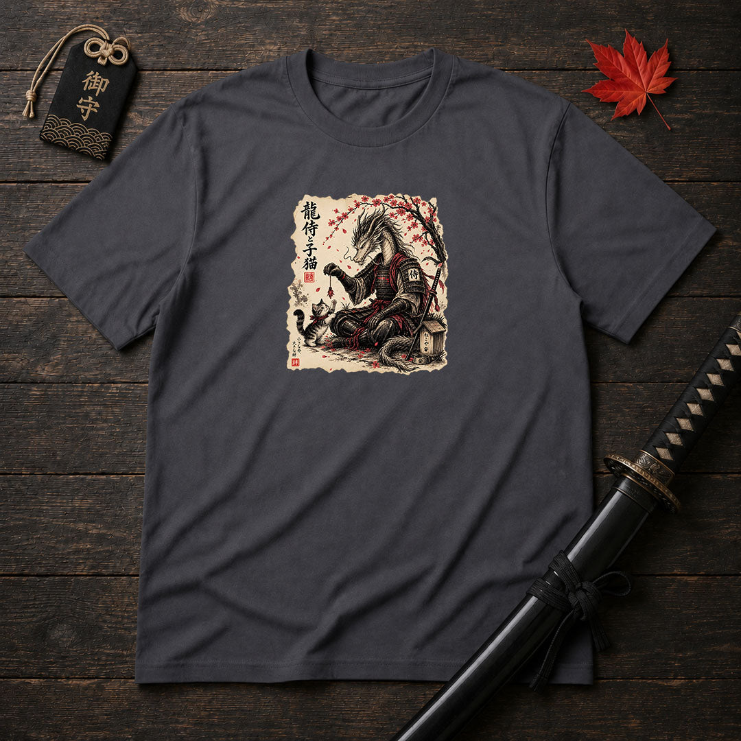 Dragon Samurai And Kitten T-Shirt