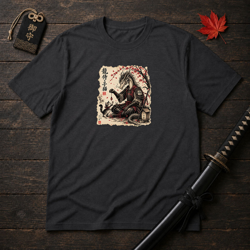 Dragon Samurai And Kitten T-Shirt