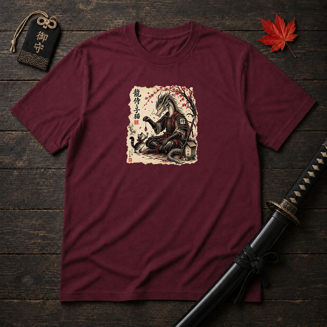 Dragon Samurai And Kitten T-Shirt