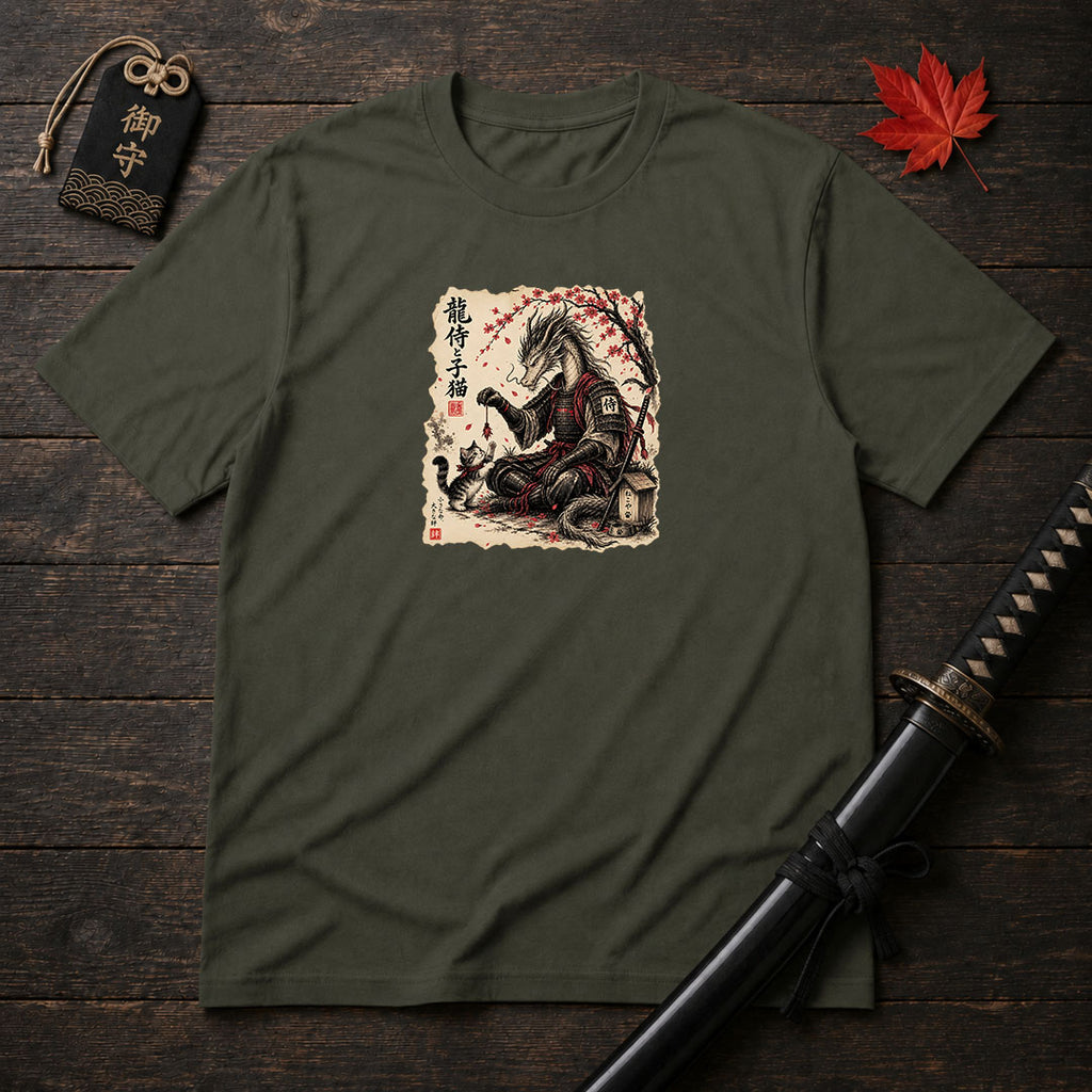 Dragon Samurai And Kitten T-Shirt