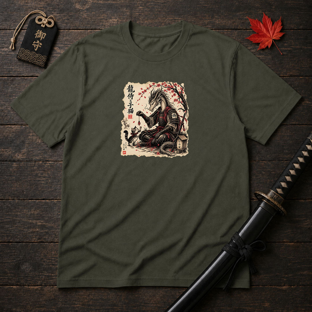 Dragon Samurai And Kitten T-Shirt