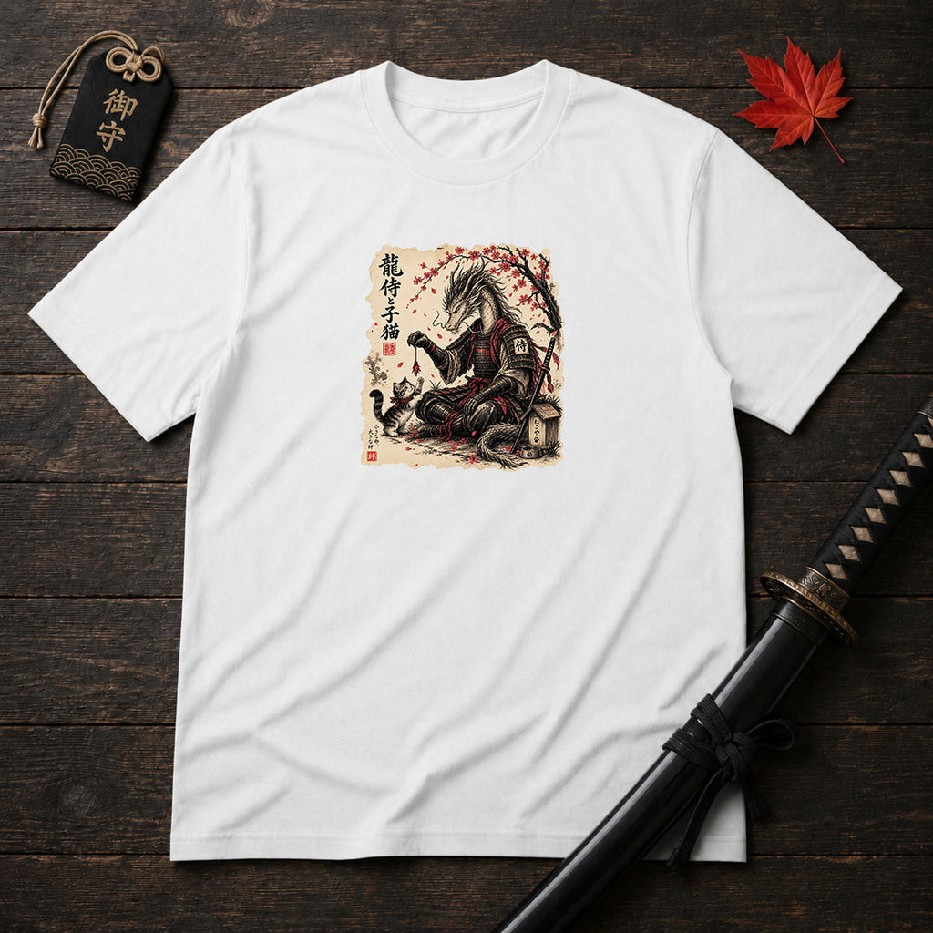 Dragon Samurai And Kitten T-Shirt
