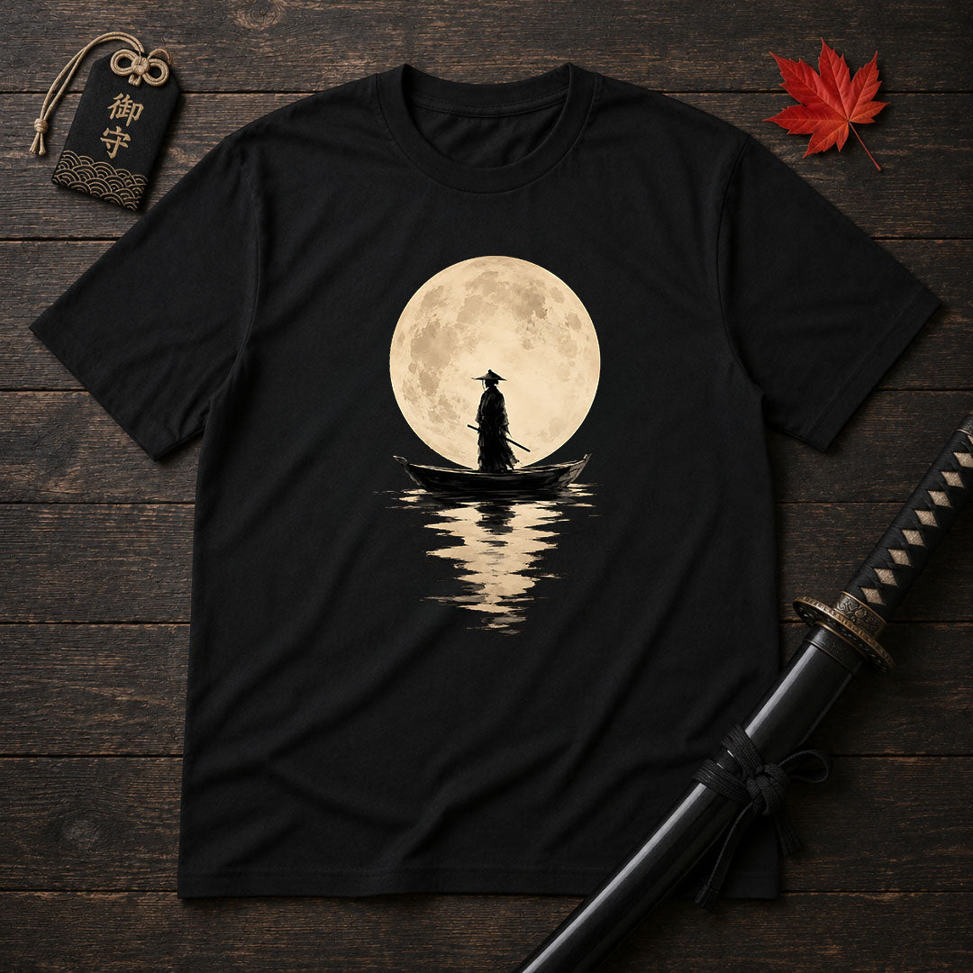 Moonlit Samurai On Boat T-Shirt