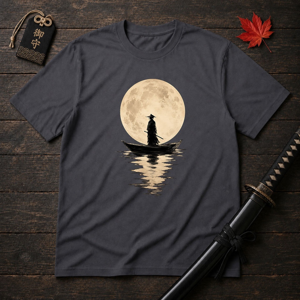 Moonlit Samurai On Boat T-Shirt