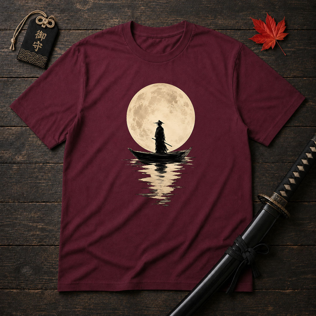 Moonlit Samurai On Boat T-Shirt