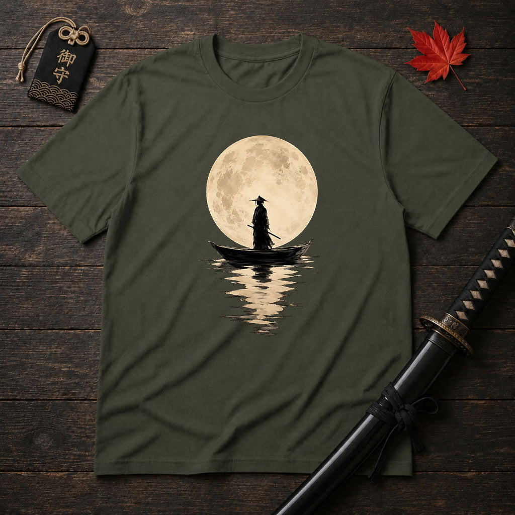 Moonlit Samurai On Boat T-Shirt