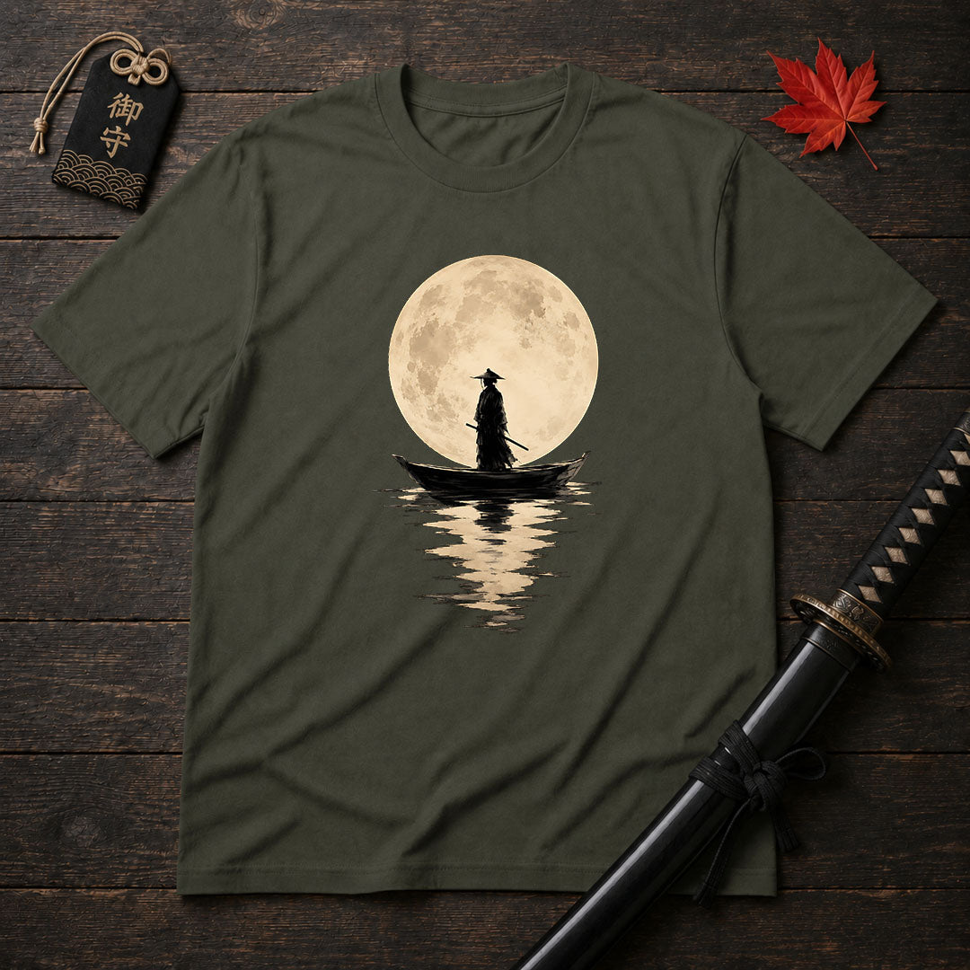 Moonlit Samurai On Boat T-Shirt