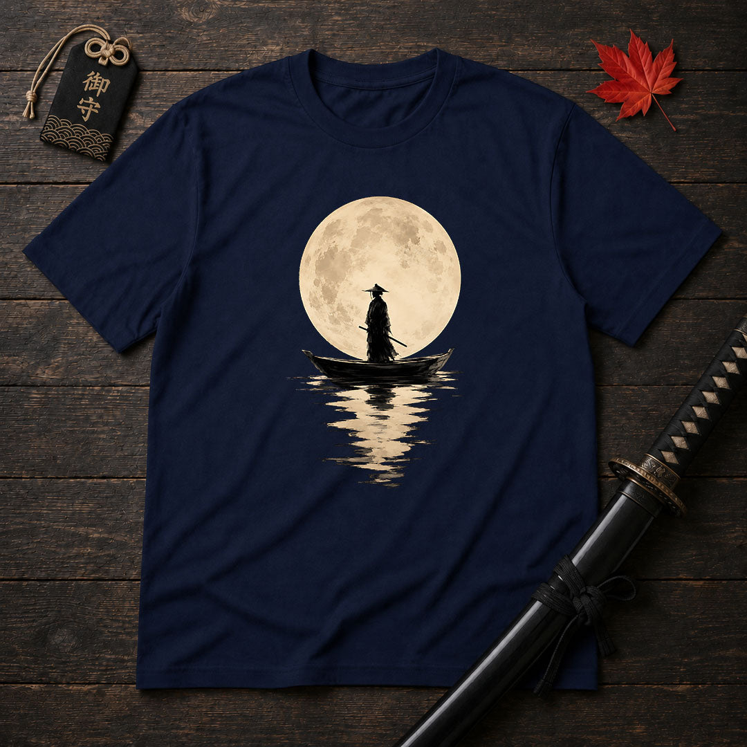 Moonlit Samurai On Boat T-Shirt