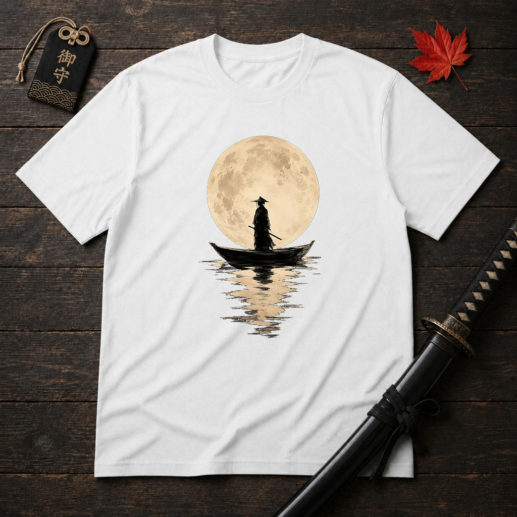 Moonlit Samurai On Boat T-Shirt