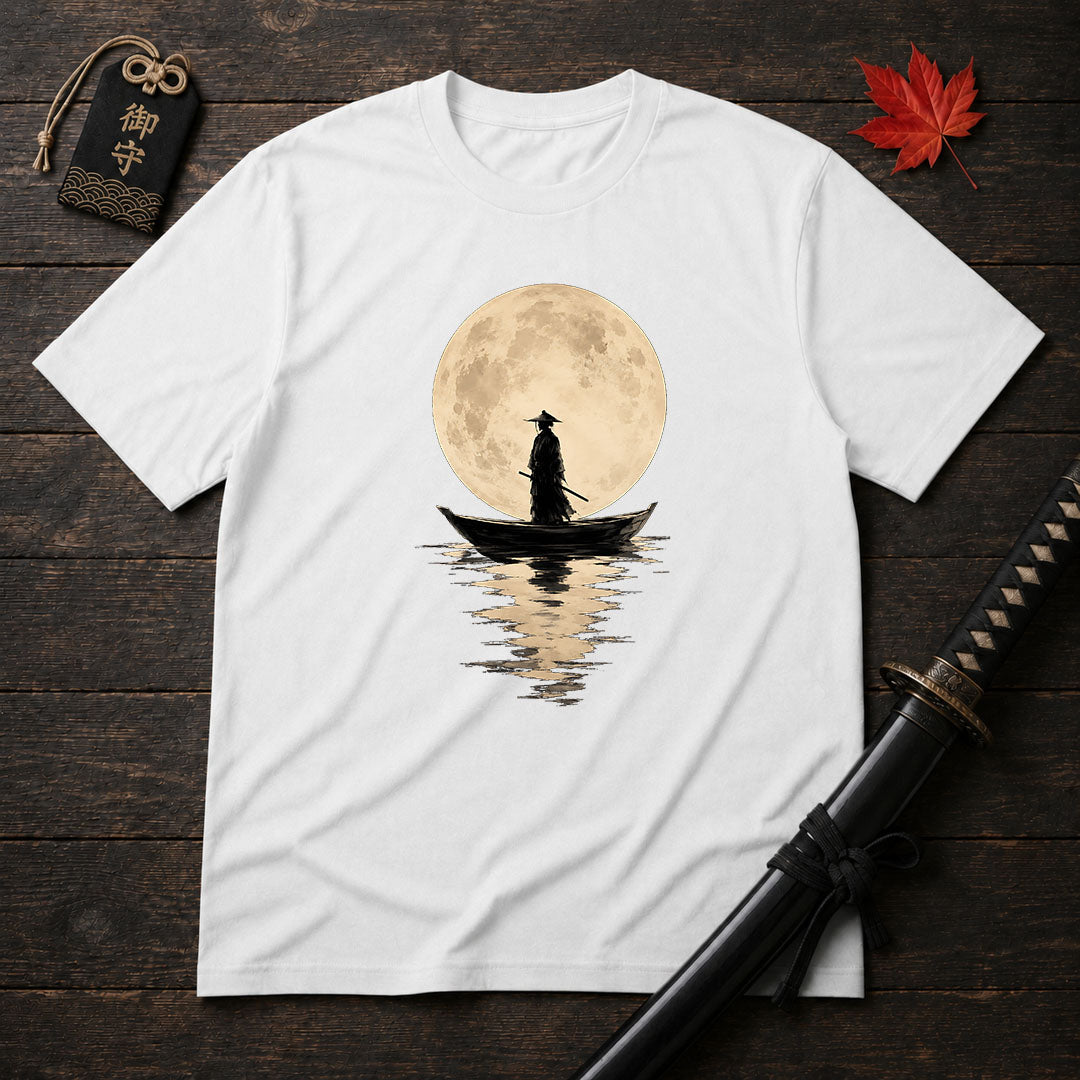 Moonlit Samurai On Boat T-Shirt