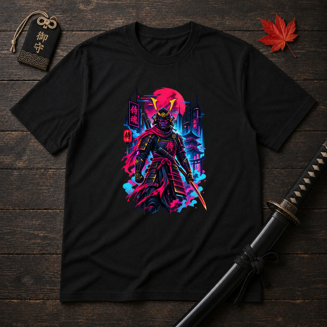 Neon Samurai Cityscape T-Shirt