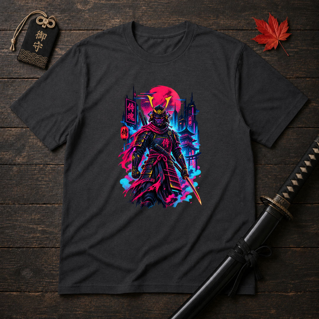 Neon Samurai Cityscape T-Shirt