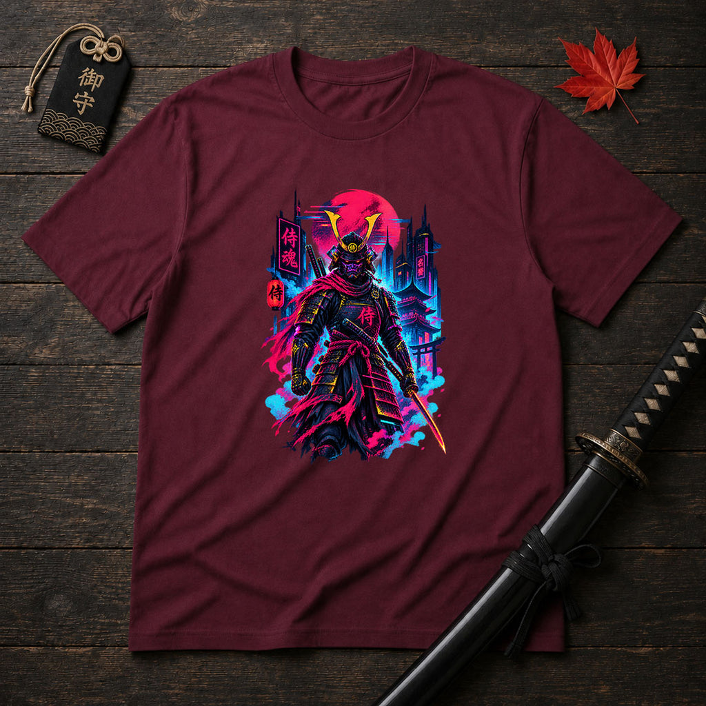 Neon Samurai Cityscape T-Shirt