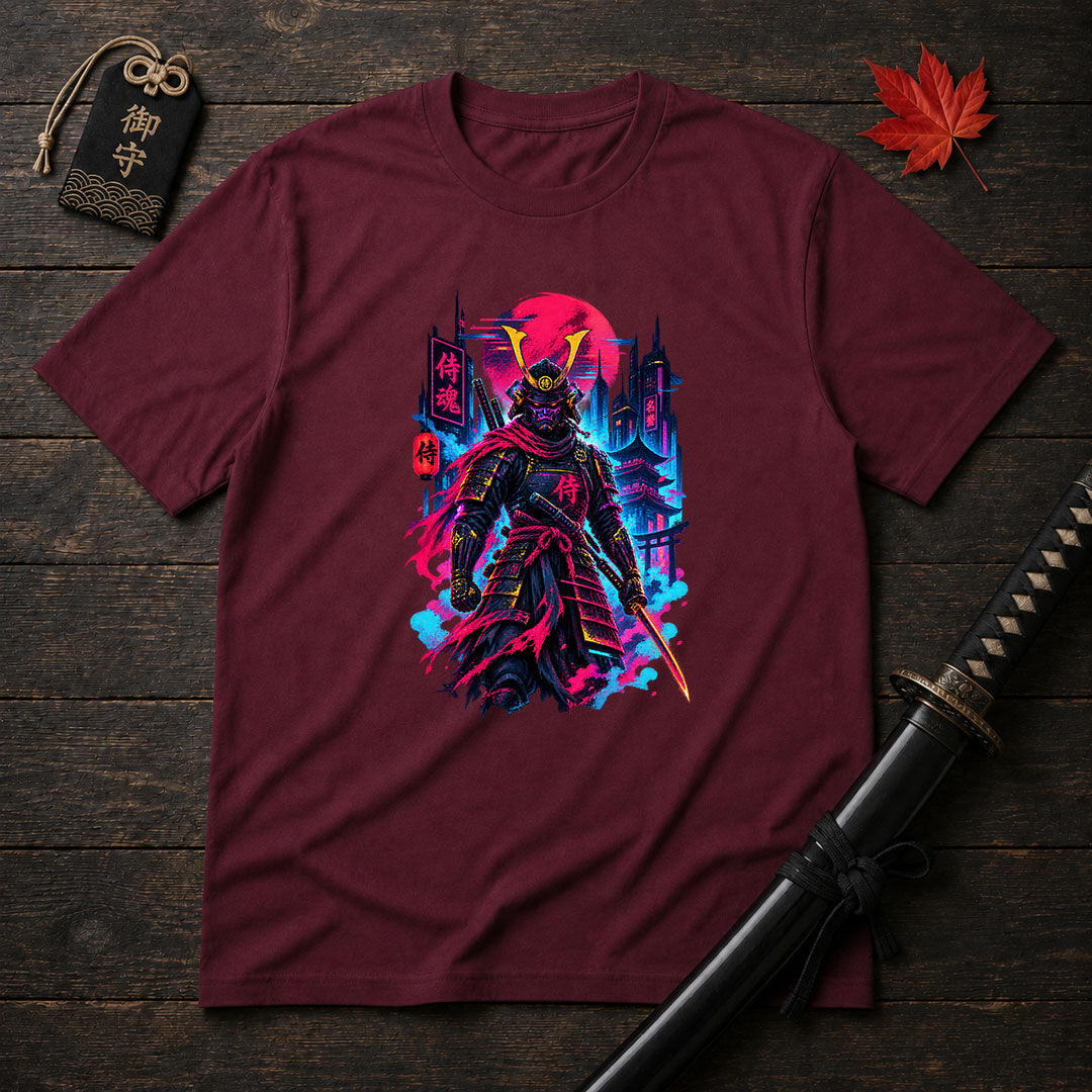 Neon Samurai Cityscape T-Shirt