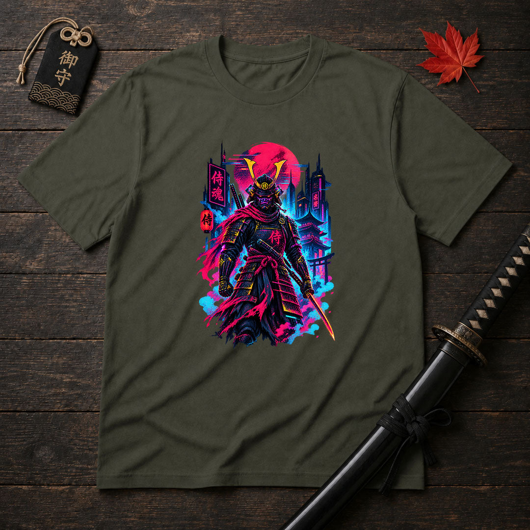 Neon Samurai Cityscape T-Shirt