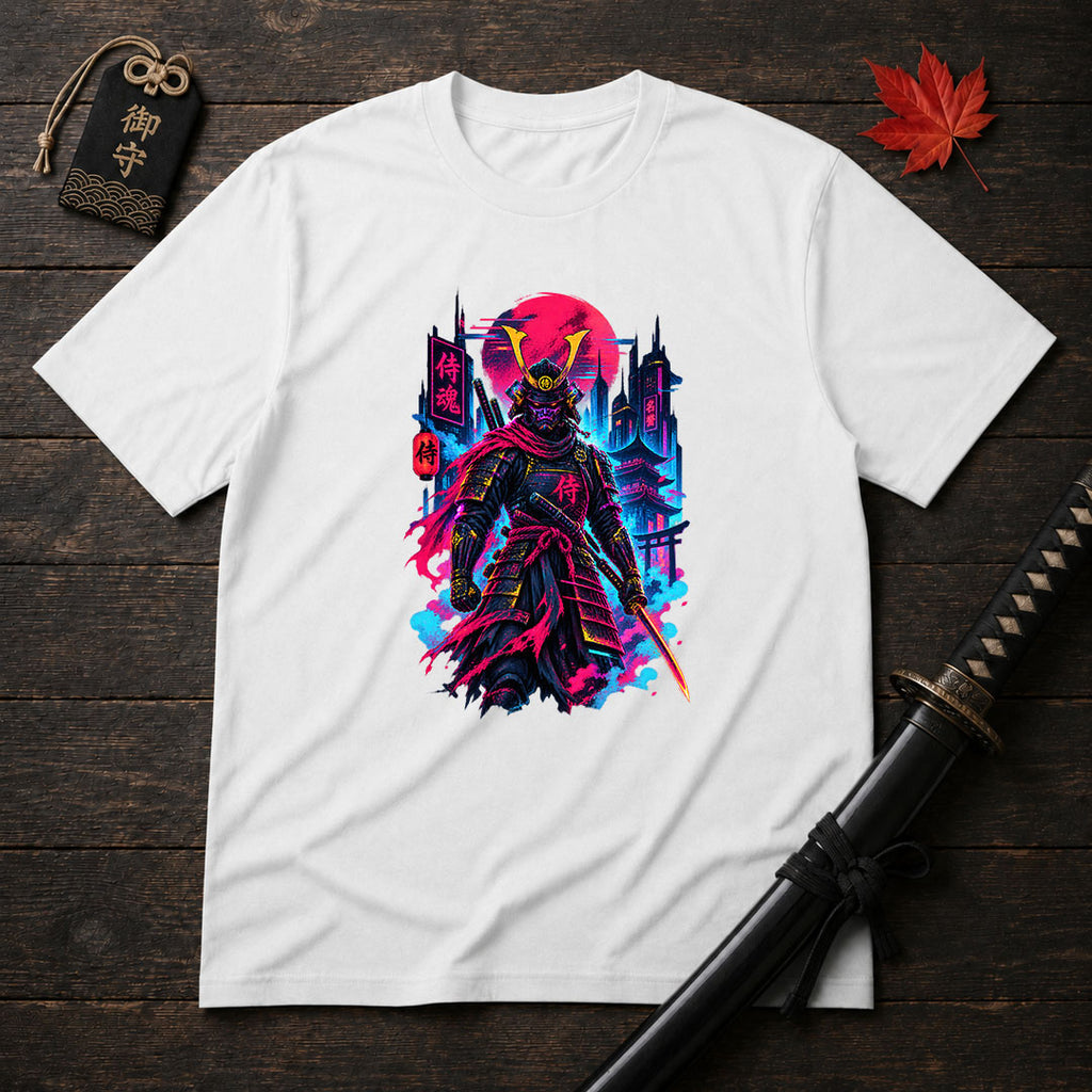 Neon Samurai Cityscape T-Shirt
