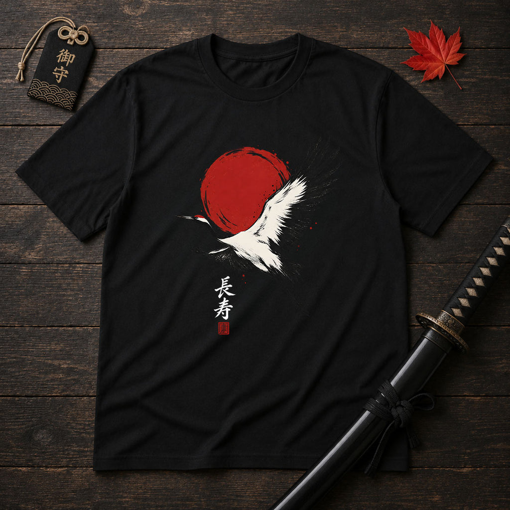 Red Sun Flying Crane T-Shirt