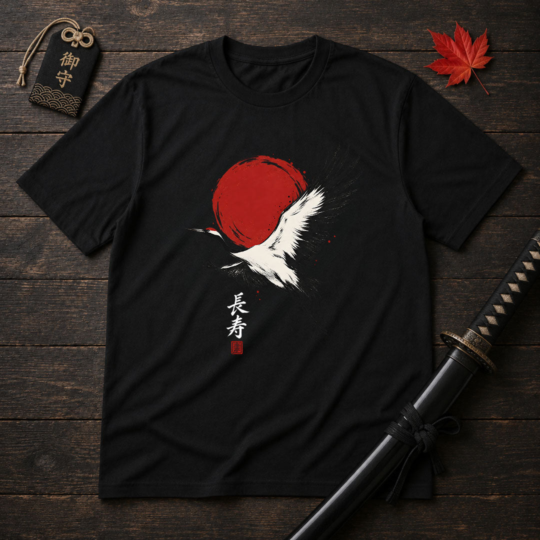 Red Sun Flying Crane T-Shirt