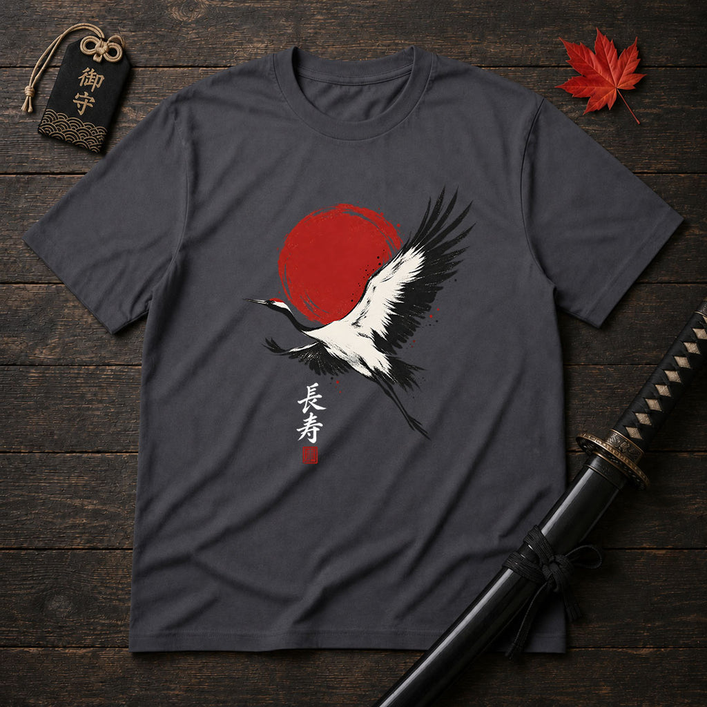 Red Sun Flying Crane T-Shirt