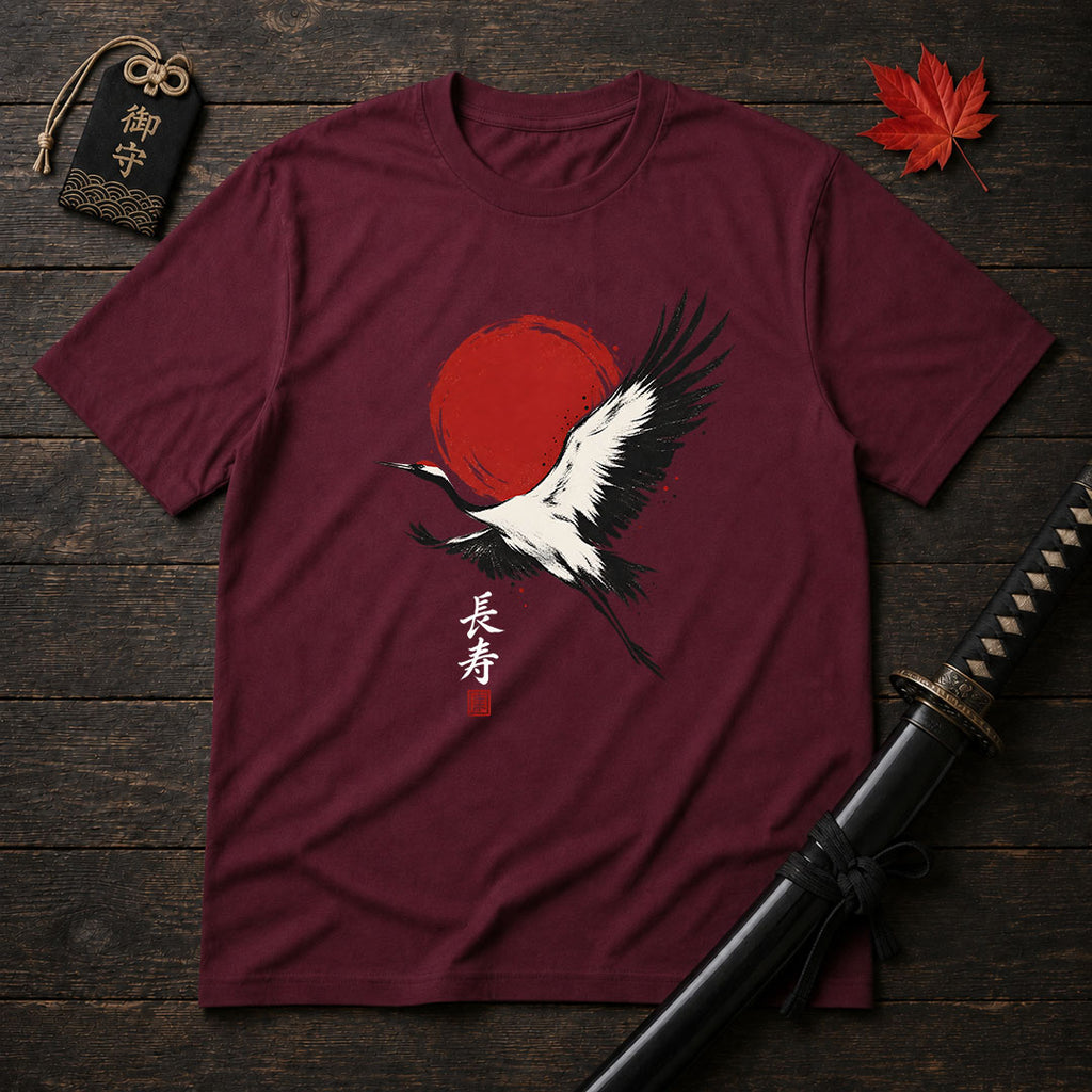Red Sun Flying Crane T-Shirt