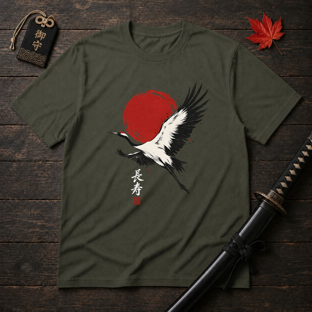Red Sun Flying Crane T-Shirt