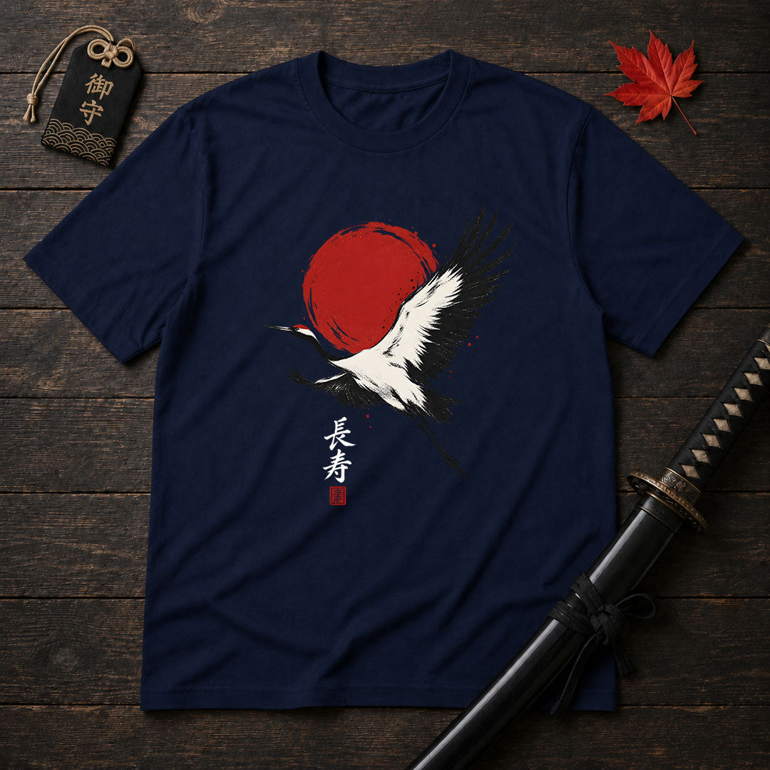 Red Sun Flying Crane T-Shirt