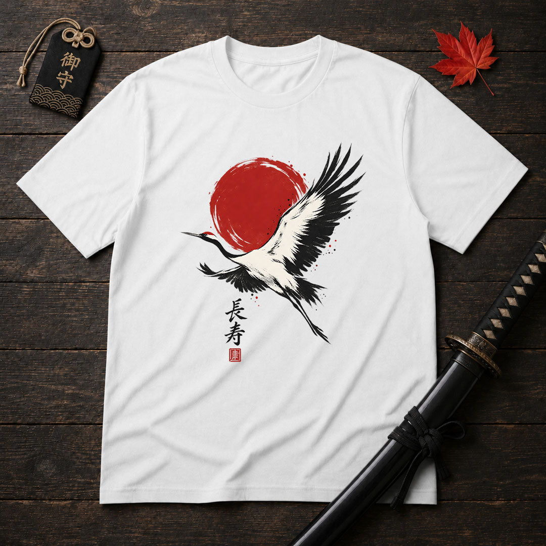 Red Sun Flying Crane T-Shirt