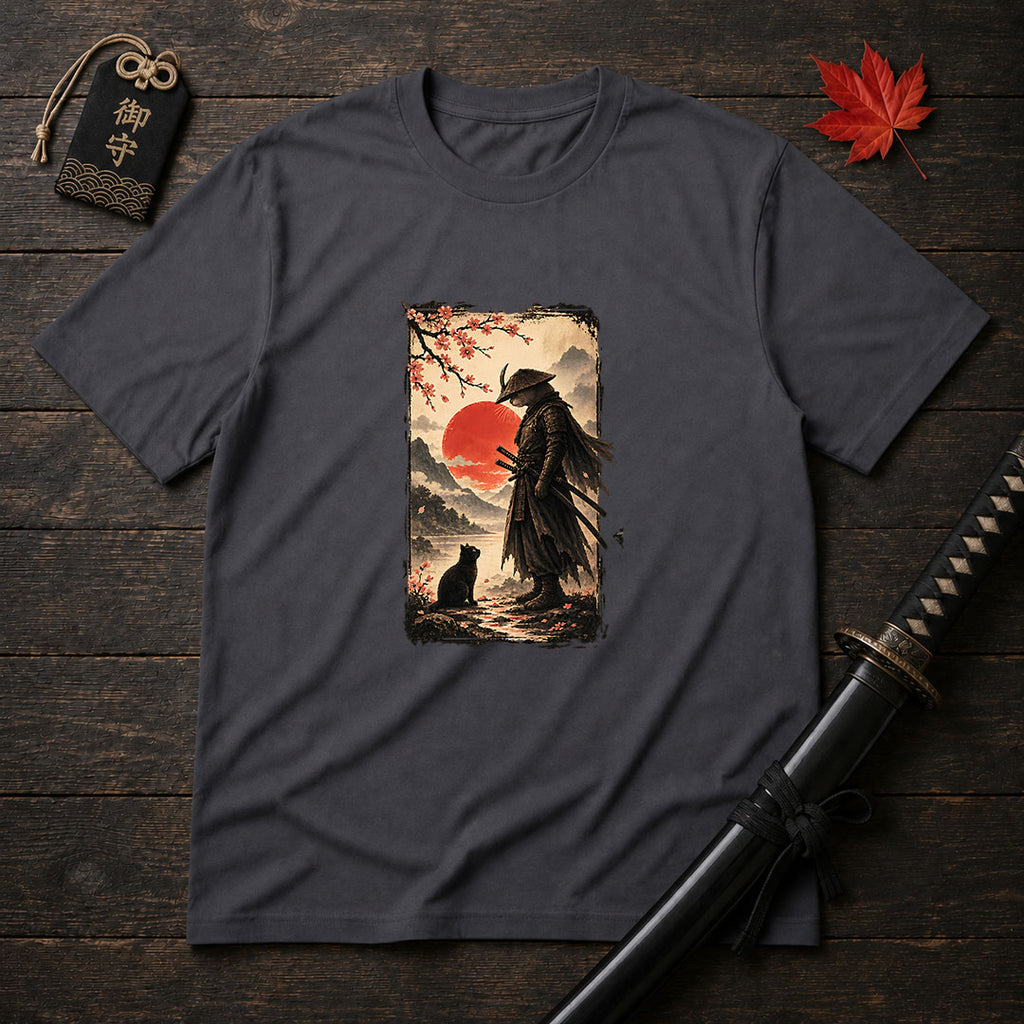Samurai and Cat Sunset T-Shirt