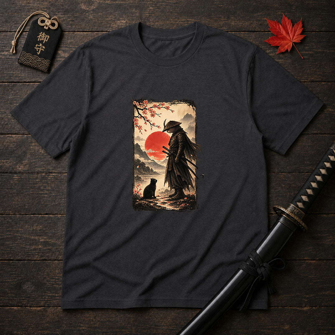 Samurai and Cat Sunset T-Shirt