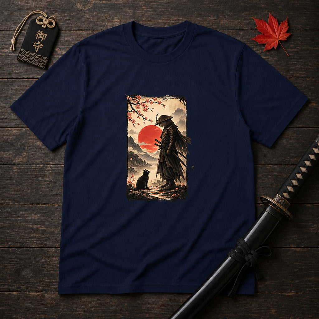 Samurai and Cat Sunset T-Shirt