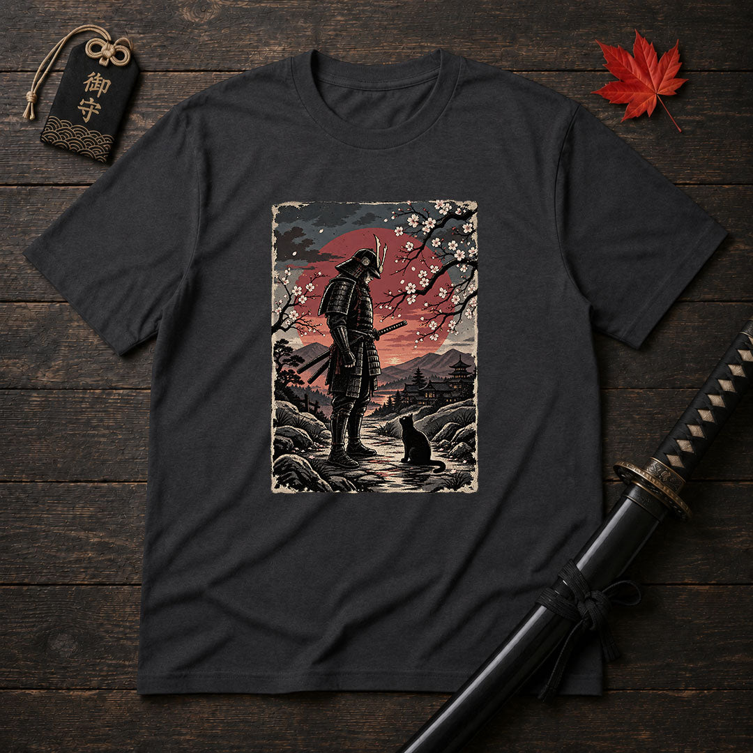 Samurai and Moonlit Cat T-Shirt