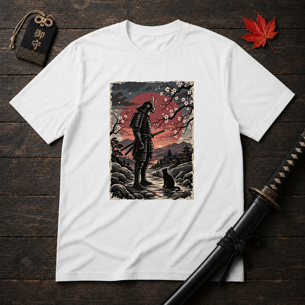 Samurai and Moonlit Cat T-Shirt
