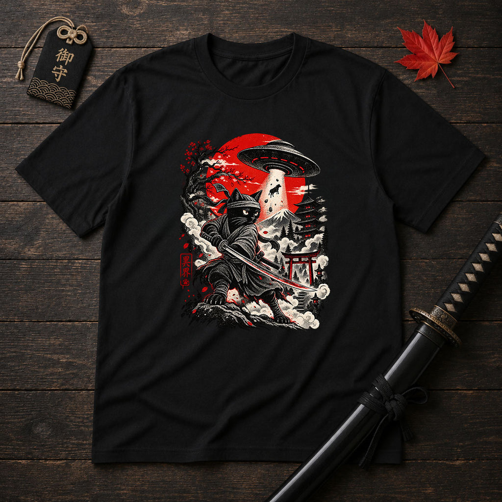 Samurai Cat And UFO T-Shirt